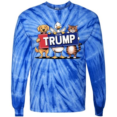 Cat Duck Dog Pets For Trump Tie-Dye Long Sleeve Shirt