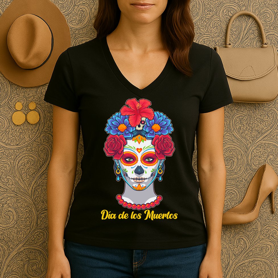 Celebrating Dia De Los Muertos Day Of The Day Women's V-Neck T-Shirt