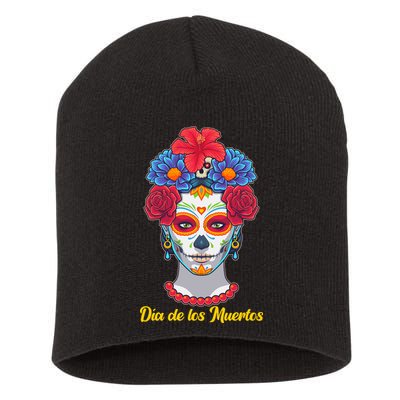 Celebrating Dia De Los Muertos Day Of The Day Short Acrylic Beanie