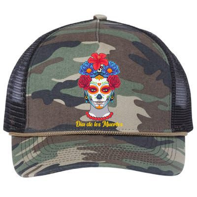 Celebrating Dia De Los Muertos Day Of The Day Retro Rope Trucker Hat Cap