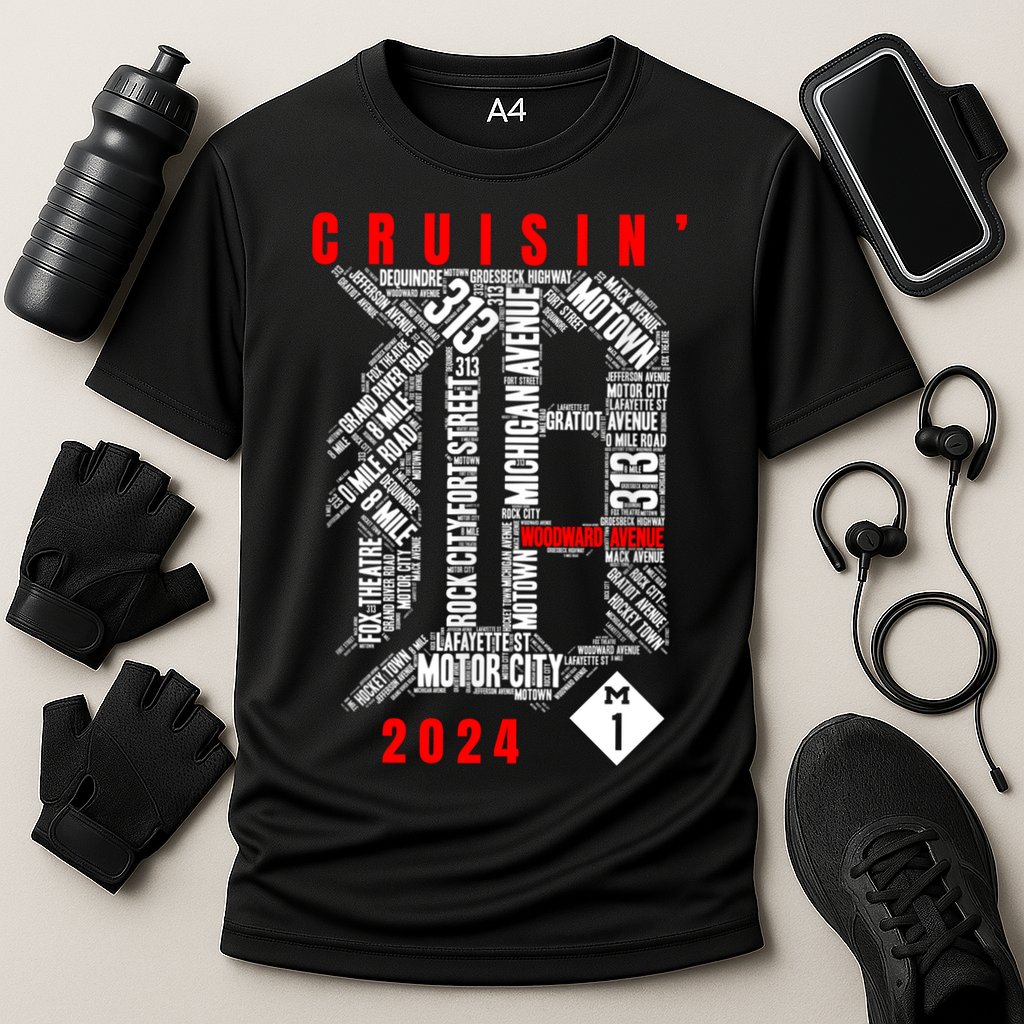 Cruisin Detroit D Woodward Avenue Ave 2024 M1 Cooling Performance Crew T-Shirt