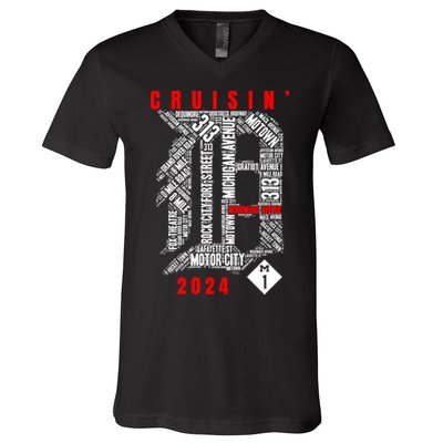 Cruisin Detroit D Woodward Avenue Ave 2024 M1 V-Neck T-Shirt