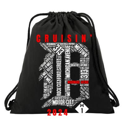 Cruisin Detroit D Woodward Avenue Ave 2024 M1 Drawstring Bag