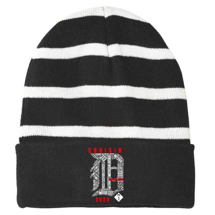 Cruisin Detroit D Woodward Avenue Ave 2024 M1 Striped Beanie with Solid Band