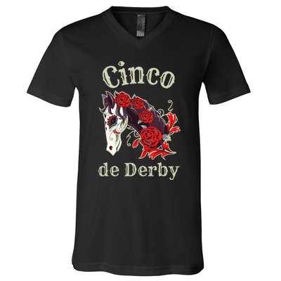 Cinco de Derby Horse Racing V-Neck T-Shirt