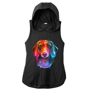 Colorful Dachshund Dog funny pet lover Ladies PosiCharge Tri-Blend Wicking Draft Hoodie Tank