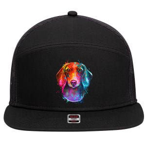 Colorful Dachshund Dog funny pet lover 7 Panel Mesh Trucker Snapback Hat