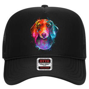 Colorful Dachshund Dog funny pet lover High Crown Mesh Back Trucker Hat