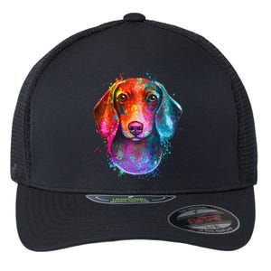 Colorful Dachshund Dog funny pet lover Flexfit Unipanel Trucker Cap