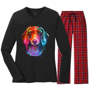 Colorful Dachshund Dog funny pet lover Women's Long Sleeve Flannel Pajama Set 