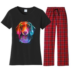 Colorful Dachshund Dog funny pet lover Women's Flannel Pajama Set