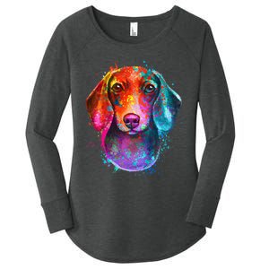 Colorful Dachshund Dog funny pet lover Women's Perfect Tri Tunic Long Sleeve Shirt