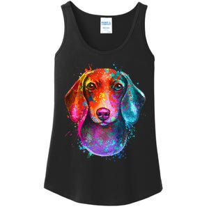 Colorful Dachshund Dog funny pet lover Ladies Essential Tank