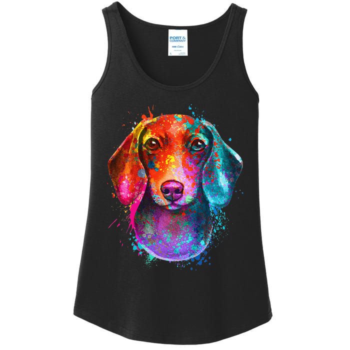 Colorful Dachshund Dog funny pet lover Ladies Essential Tank