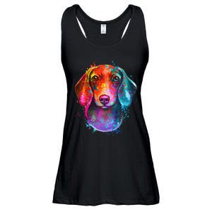 Colorful Dachshund Dog funny pet lover Ladies Essential Flowy Tank