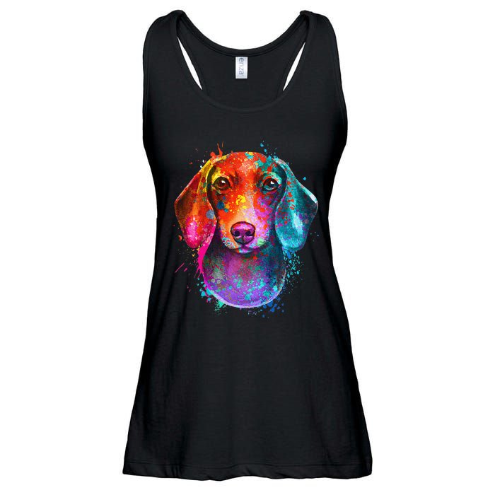 Colorful Dachshund Dog funny pet lover Ladies Essential Flowy Tank