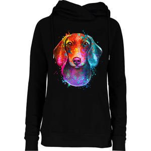 Colorful Dachshund Dog funny pet lover Womens Funnel Neck Pullover Hood