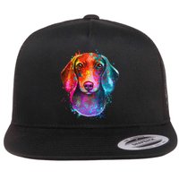 Colorful Dachshund Dog funny pet lover Flat Bill Trucker Hat