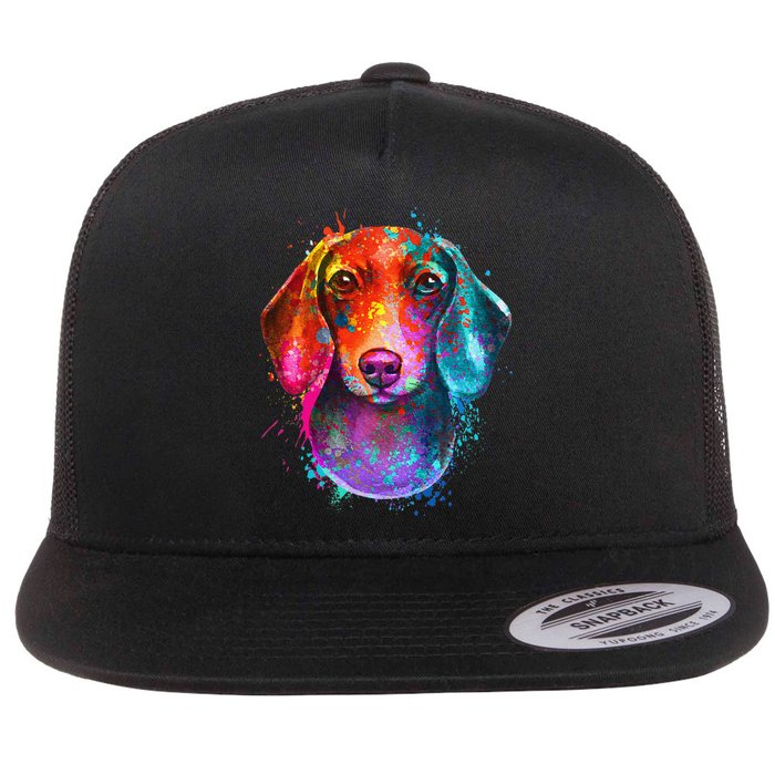 Colorful Dachshund Dog funny pet lover Flat Bill Trucker Hat