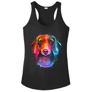 Colorful Dachshund Dog funny pet lover Ladies PosiCharge Competitor Racerback Tank