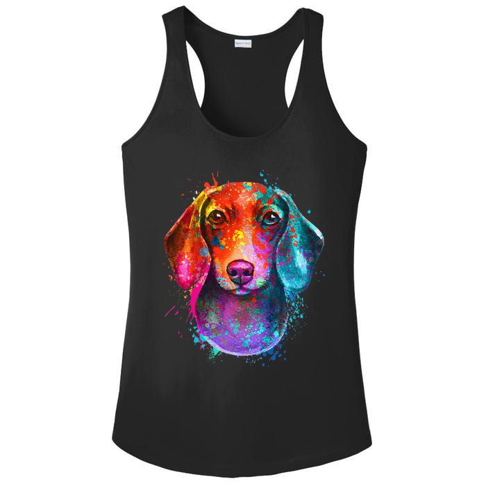 Colorful Dachshund Dog funny pet lover Ladies PosiCharge Competitor Racerback Tank