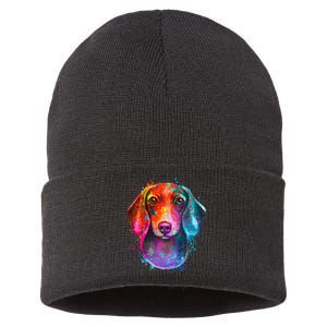 Colorful Dachshund Dog funny pet lover Sustainable Knit Beanie