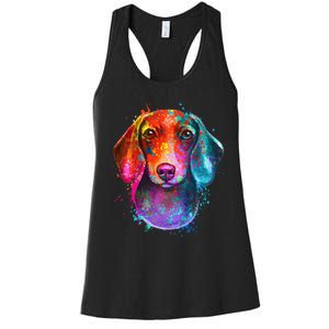 Colorful Dachshund Dog funny pet lover Women's Racerback Tank