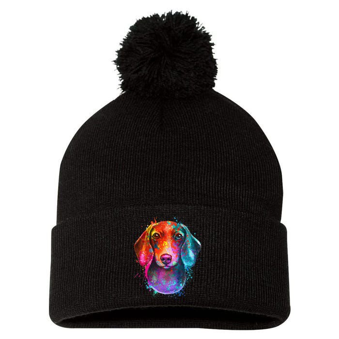 Colorful Dachshund Dog funny pet lover Pom Pom 12in Knit Beanie