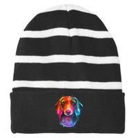 Colorful Dachshund Dog funny pet lover Striped Beanie with Solid Band