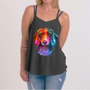 Colorful Dachshund Dog funny pet lover Women's Strappy Tank