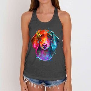 Colorful Dachshund Dog funny pet lover Women's Knotted Racerback Tank