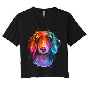 Colorful Dachshund Dog funny pet lover Women's Crop Top Tee