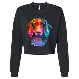 Colorful Dachshund Dog funny pet lover Cropped Pullover Crew