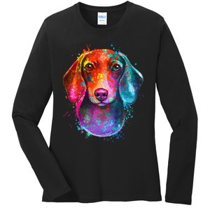 Colorful Dachshund Dog funny pet lover Ladies Long Sleeve Shirt