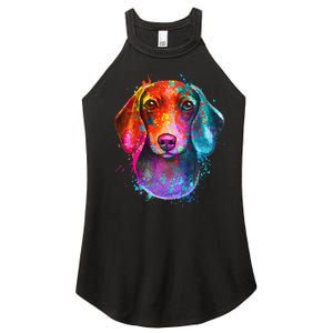 Colorful Dachshund Dog funny pet lover Women's Perfect Tri Rocker Tank