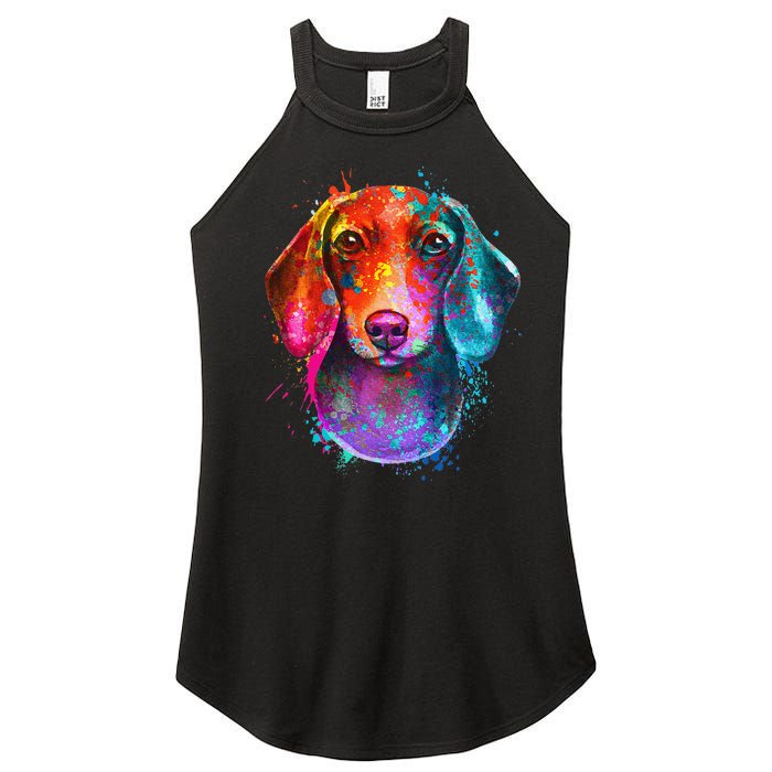 Colorful Dachshund Dog funny pet lover Women's Perfect Tri Rocker Tank