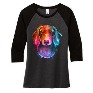 Colorful Dachshund Dog funny pet lover Women's Tri-Blend 3/4-Sleeve Raglan Shirt