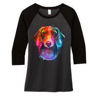 Colorful Dachshund Dog funny pet lover Women's Tri-Blend 3/4-Sleeve Raglan Shirt