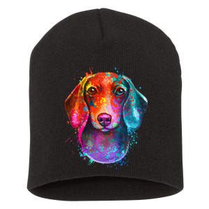 Colorful Dachshund Dog funny pet lover Short Acrylic Beanie