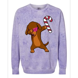 Christmas Dabbing Dachshund Puppy Dog Candy Cane Dance Gift Colorblast Crewneck Sweatshirt