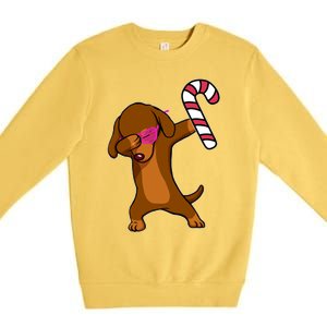 Christmas Dabbing Dachshund Puppy Dog Candy Cane Dance Gift Premium Crewneck Sweatshirt