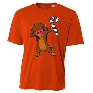 Christmas Dabbing Dachshund Puppy Dog Candy Cane Dance Gift Cooling Performance Crew T-Shirt