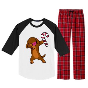 Christmas Dabbing Dachshund Puppy Dog Candy Cane Dance Gift Raglan Sleeve Pajama Set