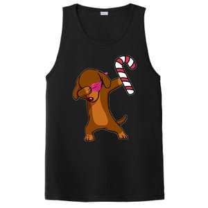 Christmas Dabbing Dachshund Puppy Dog Candy Cane Dance Gift PosiCharge Competitor Tank