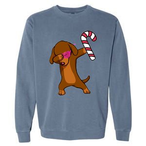 Christmas Dabbing Dachshund Puppy Dog Candy Cane Dance Gift Garment-Dyed Sweatshirt