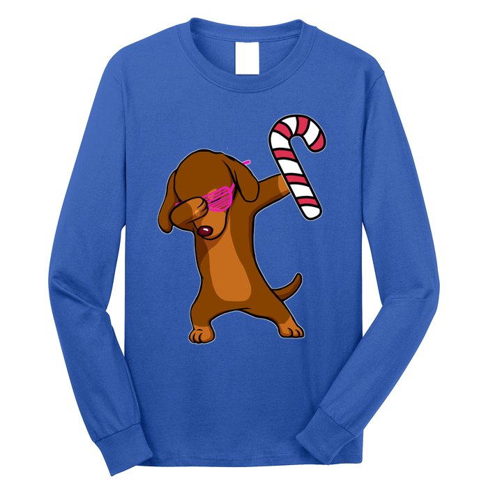 Christmas Dabbing Dachshund Puppy Dog Candy Cane Dance Gift Long Sleeve Shirt