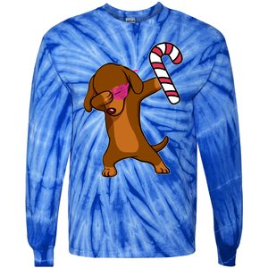 Christmas Dabbing Dachshund Puppy Dog Candy Cane Dance Gift Tie-Dye Long Sleeve Shirt