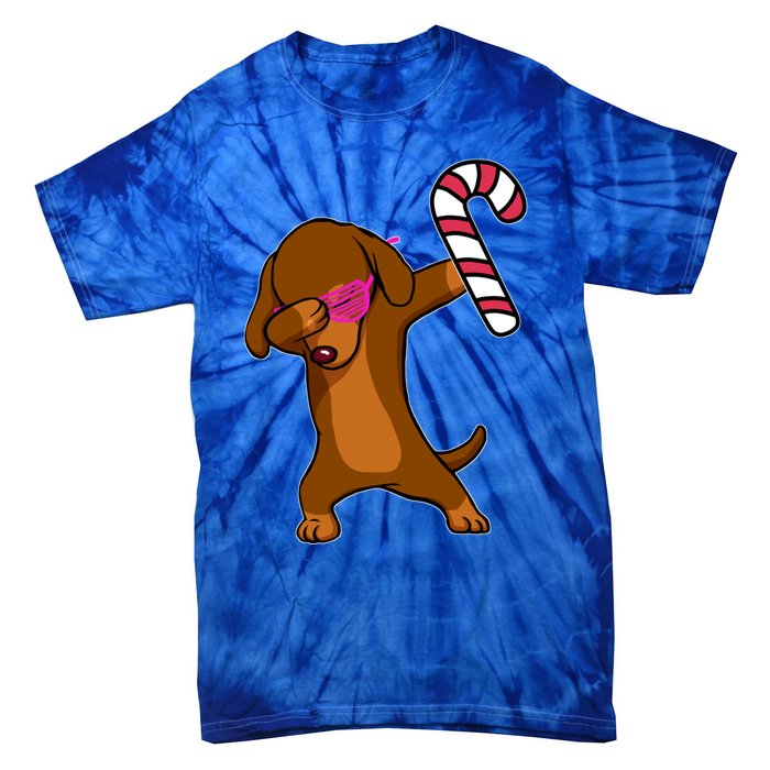 Christmas Dabbing Dachshund Puppy Dog Candy Cane Dance Gift Tie-Dye T-Shirt