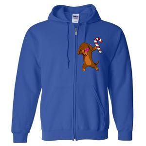 Christmas Dabbing Dachshund Puppy Dog Candy Cane Dance Gift Full Zip Hoodie