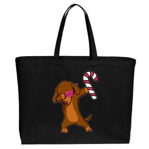 Christmas Dabbing Dachshund Puppy Dog Candy Cane Dance Gift Cotton Canvas Jumbo Tote